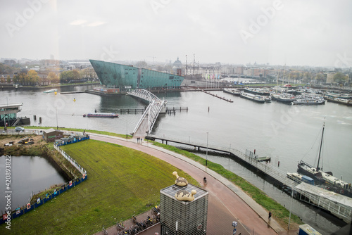 Elevated view of NEMO science centre, Amsterdam, Netherlands photo