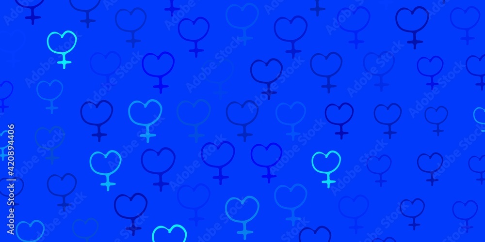 Light Blue, Green vector background with woman symbols.