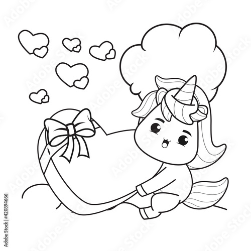 Coloring Book Cute Unicorn for valentine's day © inosken