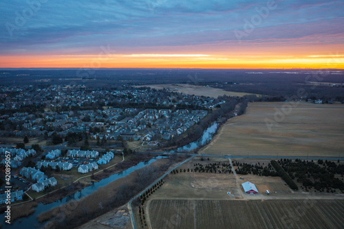 Drone Landscape of EPIC Sunrise in Plainsboro New Jersey 