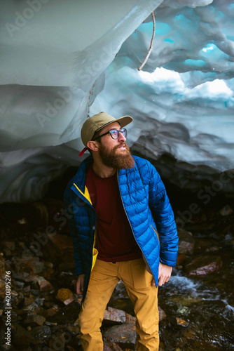 Hiker exploring, Mineral King, California, United States photo