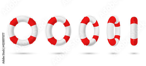 Collection of realistic lifebuoy striped circle with shadow vector rescue life belt marine lifeline