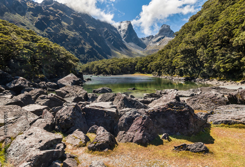 Lake Mackenzie in Southern Alps, Routeburn Track, Fiordland National Park, South Island, New Zealand