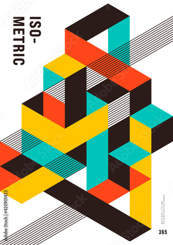 Abstract isometric geometric shape design template background modern art style