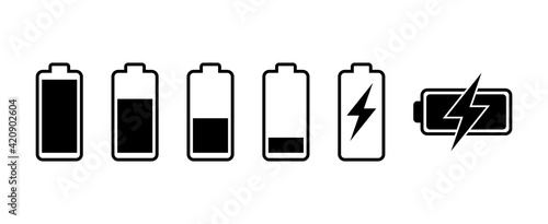 Battery icon set. battery charge level. battery Charging icon