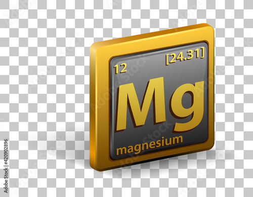 Magnesium chemical element. Chemical symbol with atomic number and atomic mass.