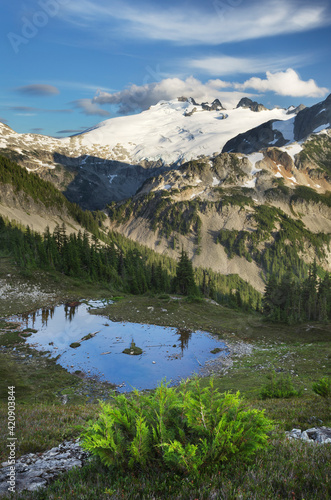 Mount Challenger, seen from Tapto Lakes Basin on Red Face Peak, North Cascades National Park