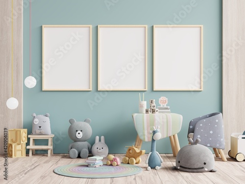 Mock up poster frame in children room,kids room,nursery mockup. © Vanit่jan