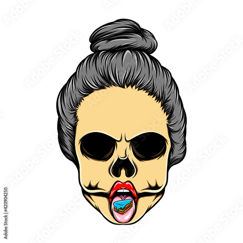 The women dead skull with a piece a cake and scruffy to knot hair