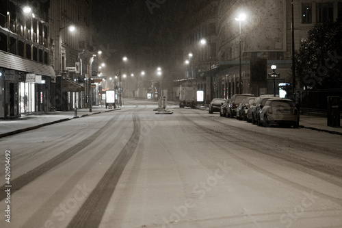 Photography Paris rue neige nuit