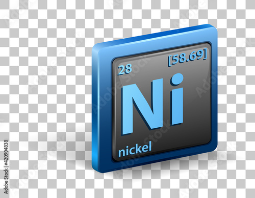 Nickel chemical element. Chemical symbol with atomic number and atomic mass.