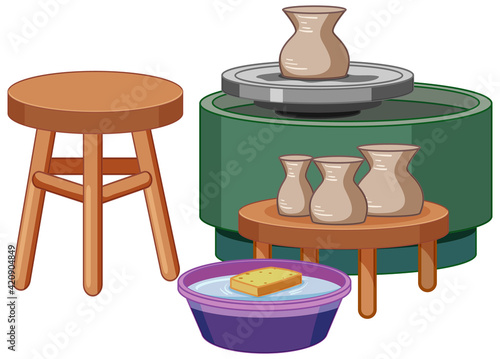 Set of pottery tools on white background