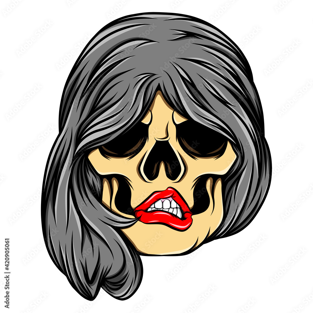 The tattoo inspiration of the women skull with the concave bob hair