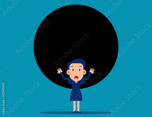 Load of debt on back. Carrying a big black ball in his back