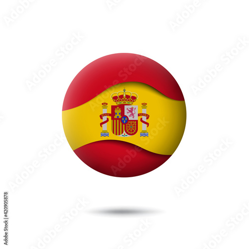 Free Download Spain flag icon in the shape of circle. Waving in the wind. Abstract waving spanish flag. Paper cut style. Vector symbol, icon, round button - GFXLoad