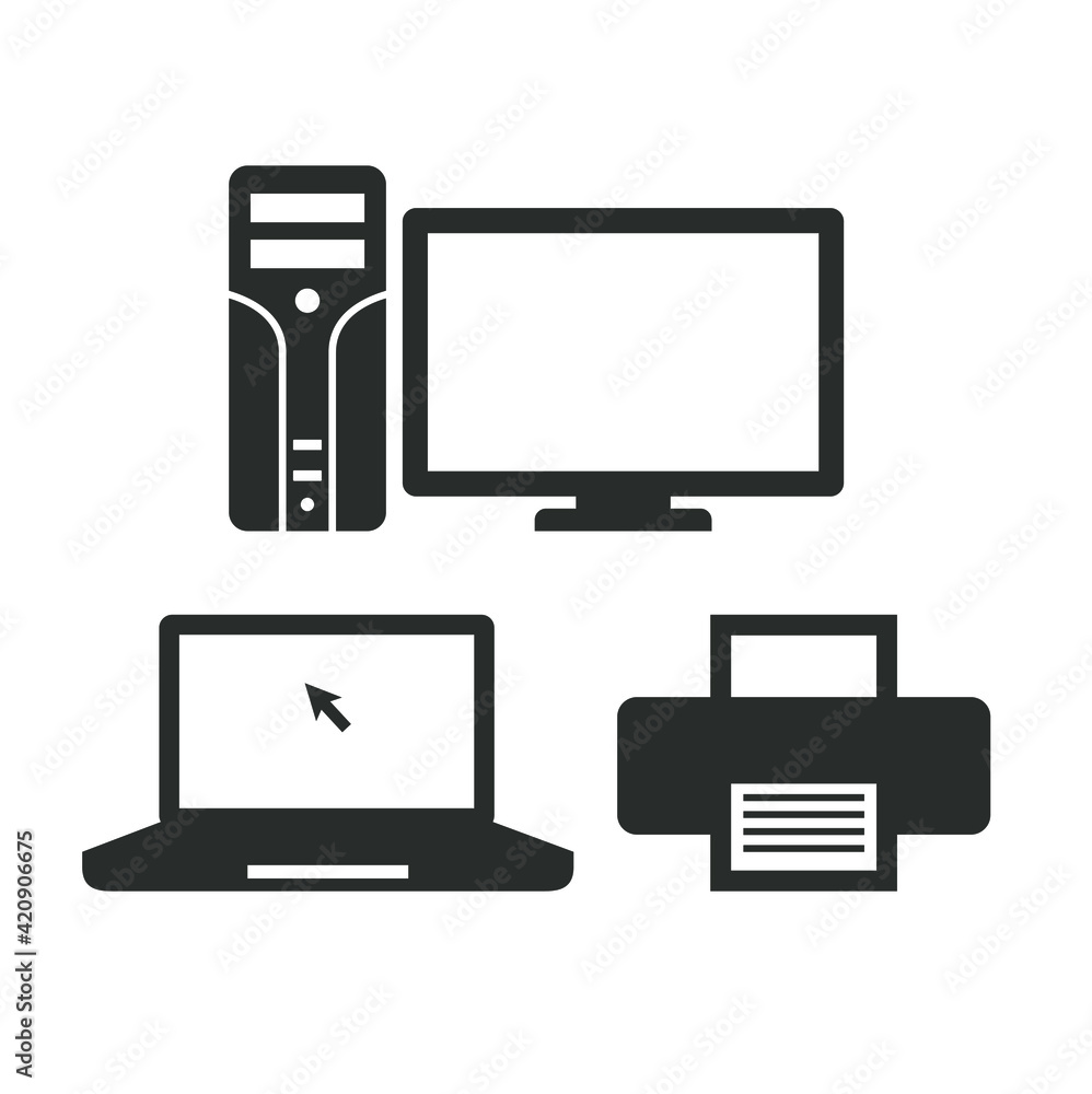 a collections of computer icon, laptop icon and printer icon. a collections of computer icon, laptop icon and printer icon.