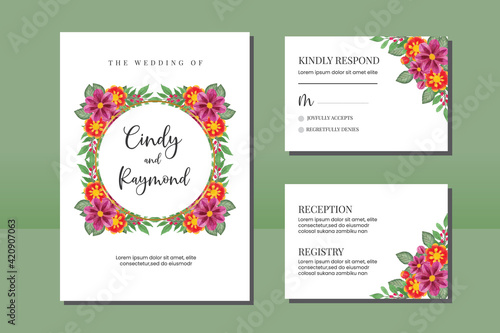 Wedding invitation frame set  floral watercolor hand drawn Dahlia Flower design Invitation Card Template 