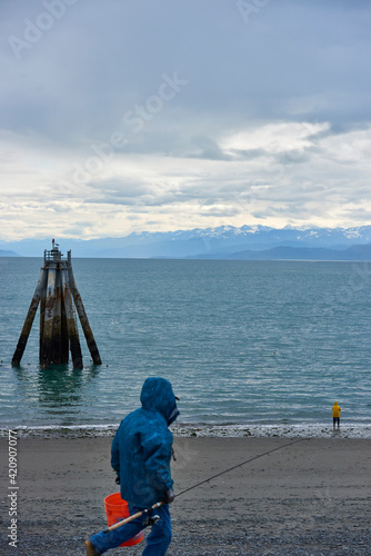 Fisherman beach fishing, Homer, Alaska, United States