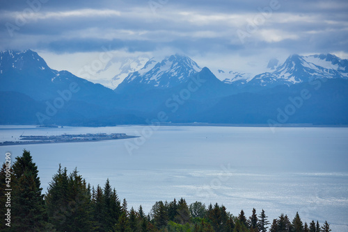 Scenic view of snow capped mountains, Homer, Alaska, United States