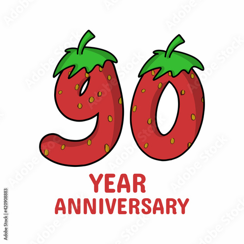 90 year anniversary celebration strawberry character vector template design illustration