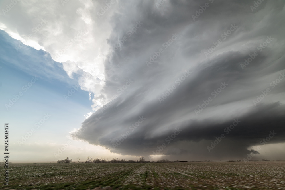 Landscape with massive supercell in the Eastern Texas panhandle, USA. Massive baseball-sized hail fell with this storm Landscape with massive supercell in the Eastern Texas panhandle, USA. Massive baseball-sized hail fell with this storm