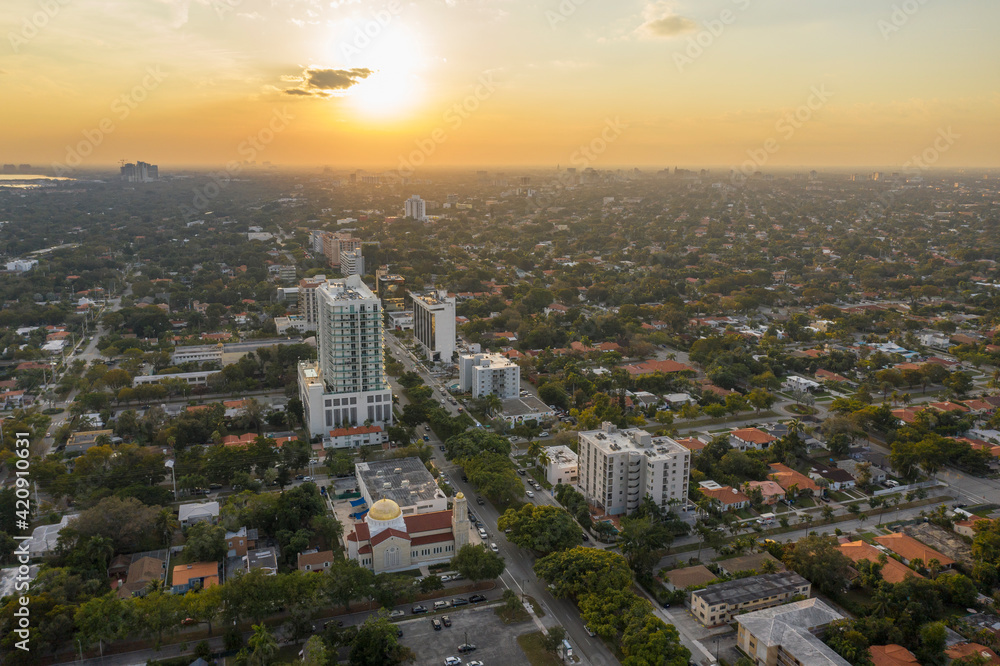 Cityscape at sunset, aerial view, Miami, Florida, United States Cityscape at sunset, aerial view, Miami, Florida, United States