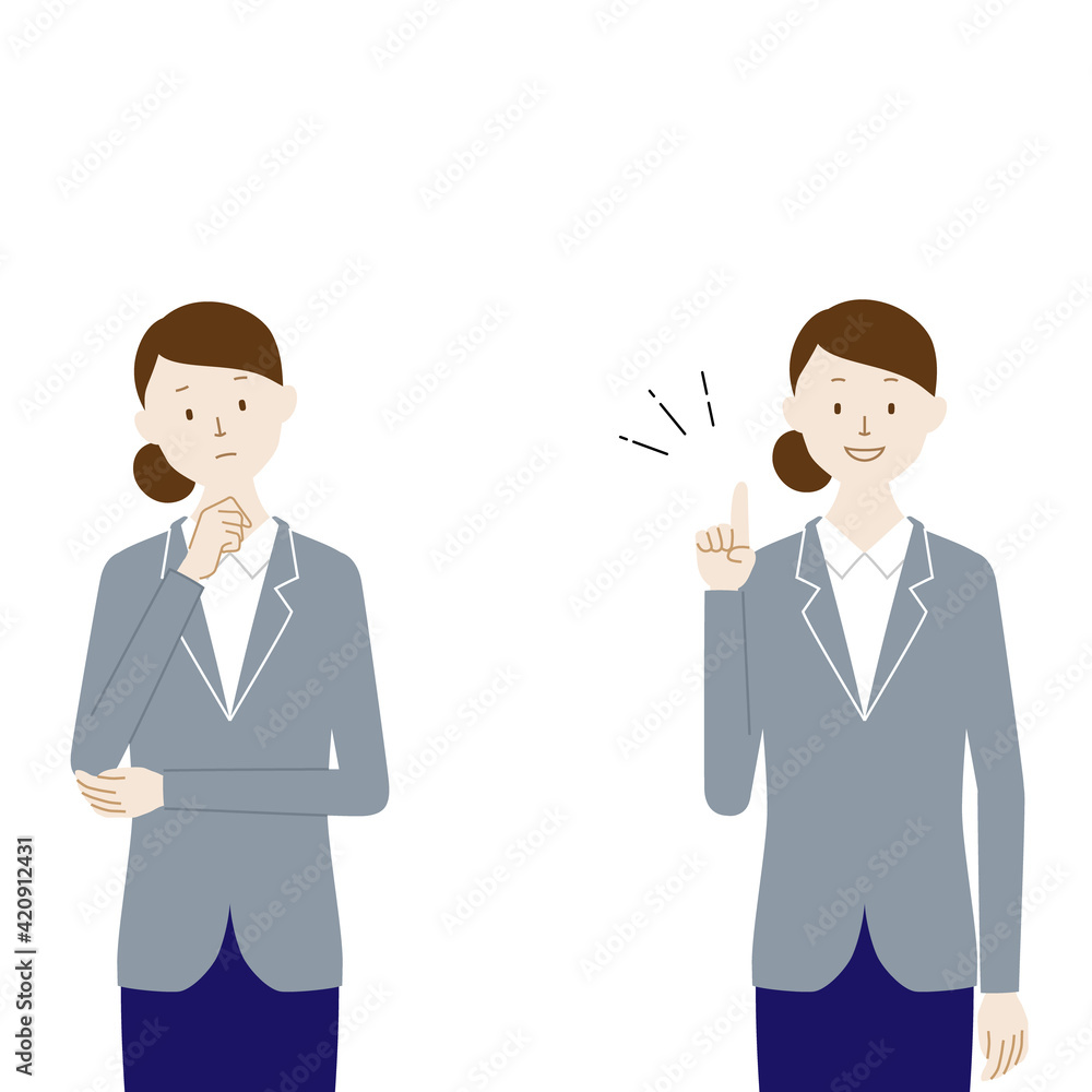Illustration set of a woman (trouble and after solve) (white background, vector, cutout) Illustration set of a woman (trouble and after solve) (white background, vector, cutout)