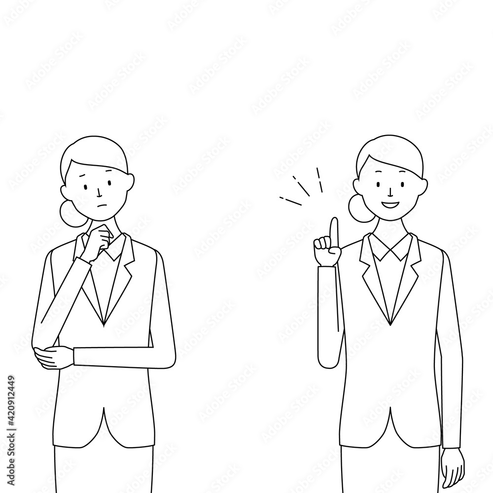 Illustration set of a woman (trouble and after solve) (white background, vector, cutout) Illustration set of a woman (trouble and after solve) (white background, vector, cutout)