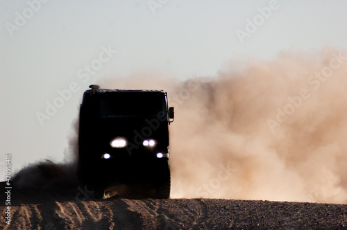 Truck on dusty rural road, Arequipa, Peru photo