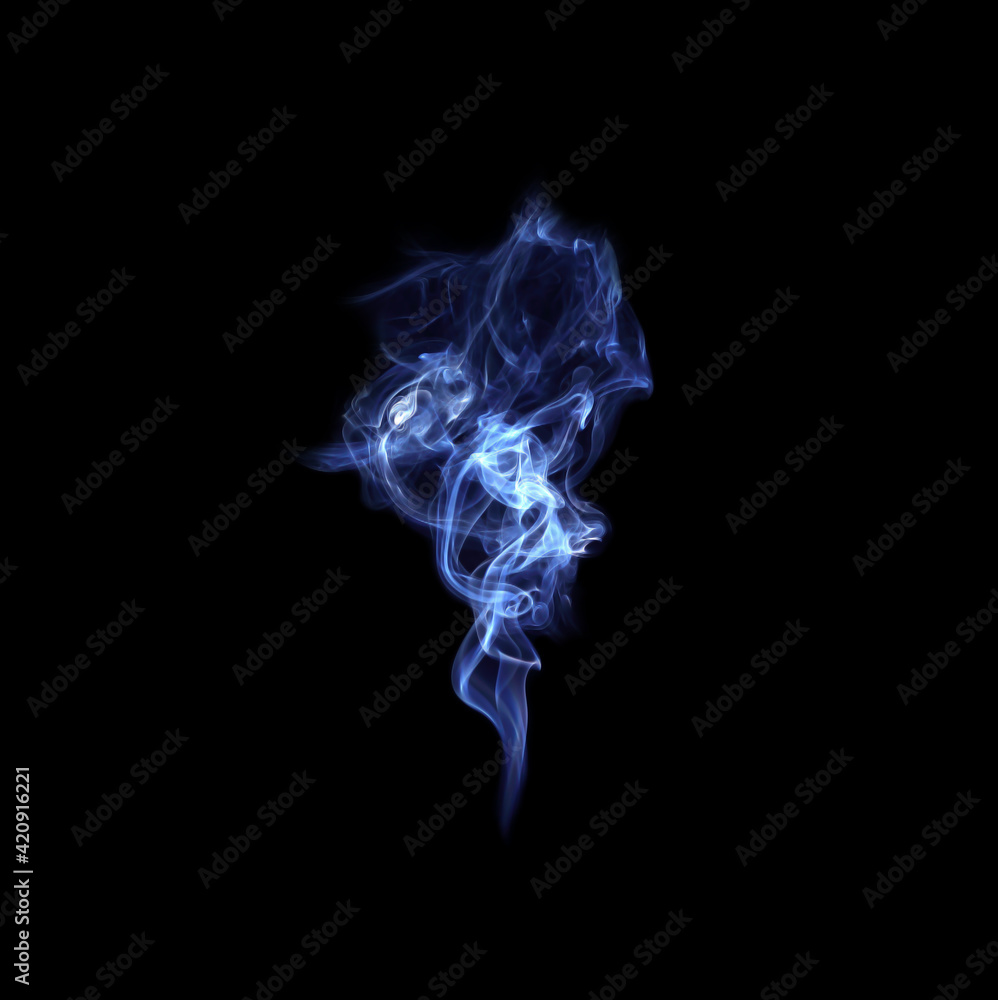 Fototapeta premium Blue fire smoke isolated on black background