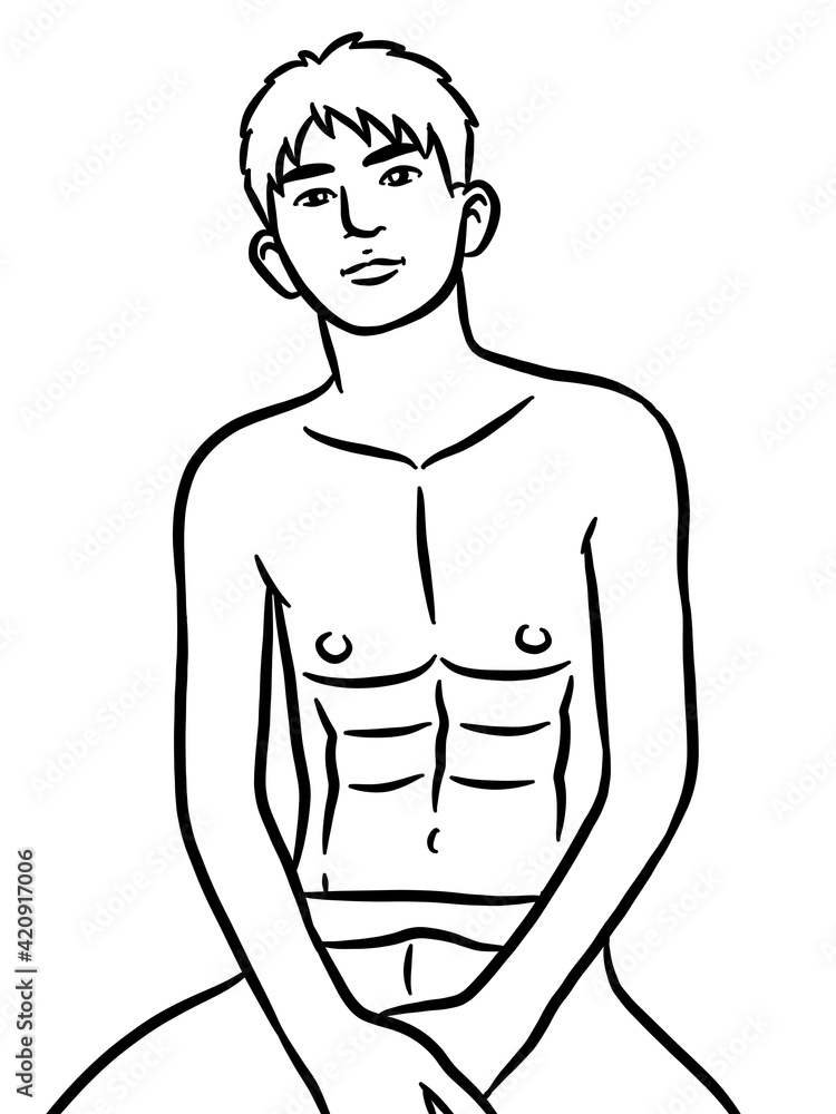 Fototapeta premium black and white cartoon of man on white background for painting