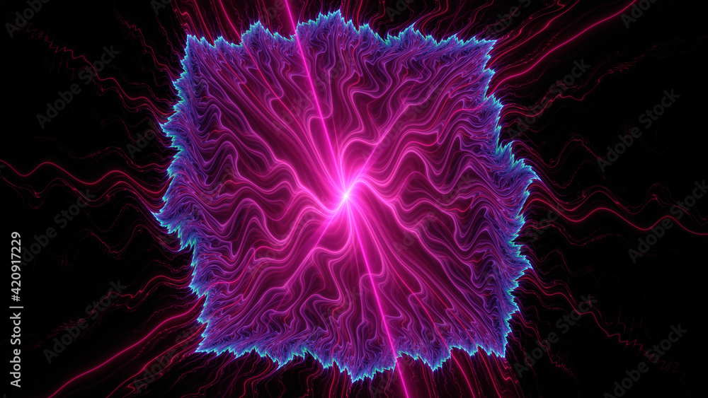 Obraz premium Abstract background, smooth multicolored lines on a black background.