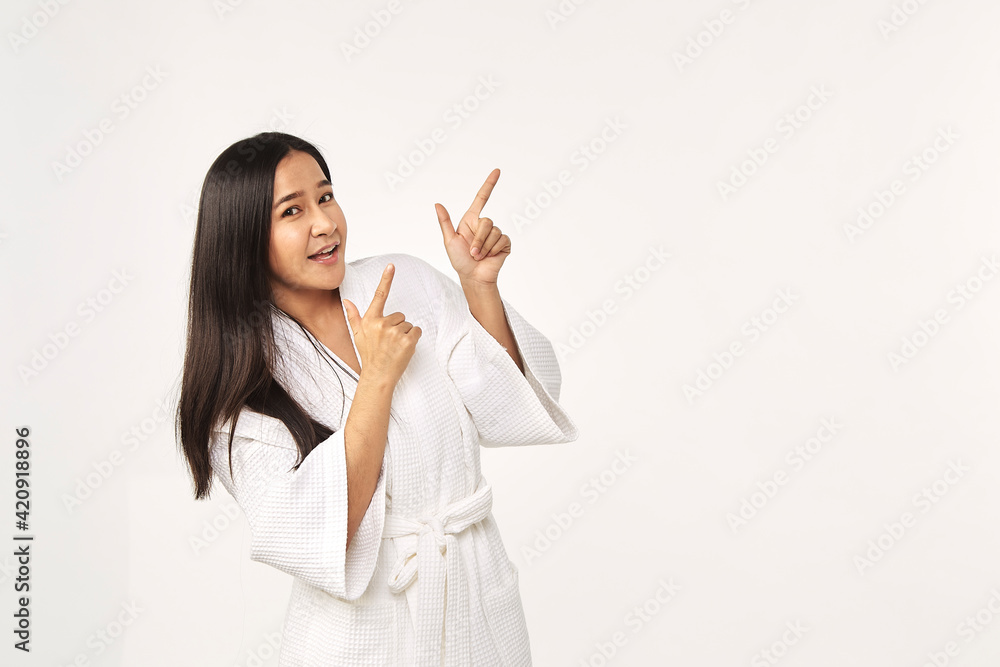 Beautiful girl wearing white bathrobe Beautiful girl wearing white bathrobe