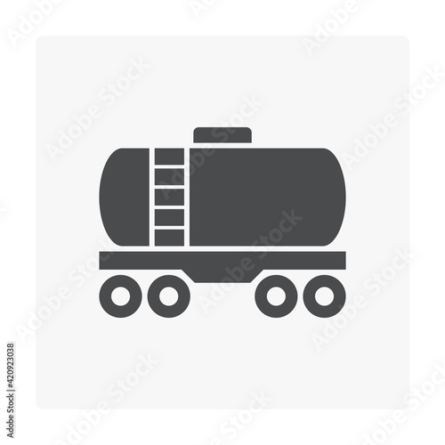 Tank car or railroad car icon. Also called tank wagon or tanker wagon. For transport liquid and gaseous commodities i.e. oil, gas, gasoline, diesel, milk, wine, juice, water and industrial chemical.
