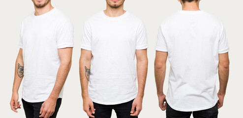 Latin man posing with a casual mockup white t-shirt