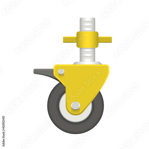 Swivel caster vector design. Industrial equipment consist of tire or plastic wheel, locking brake, adjustable screw. For support and move scaffold rolling tower, trolley, shopping cart and furniture.