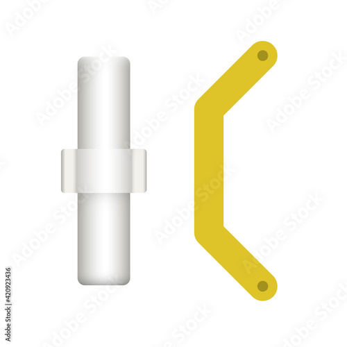 Scaffolding component part vector design. Consist of joint pin or coupling pin and locking arm. Safety equipment use to built stage, ladder and temporary work platform for high building construction.