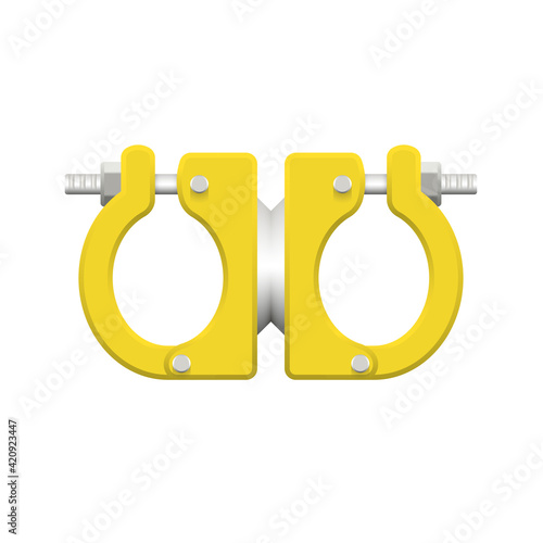 Clamp or coupler scaffold vector design. Accessory or part of modular frame scaffolding system. Safety equipment use to hold pipe, built stage and temporary work platform for building construction.