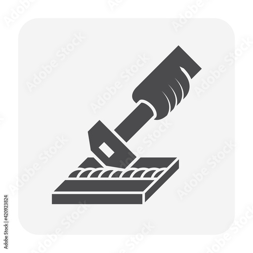 Chipping hammer and weld slag removing or cleaning vector icon. Also called welding hammer or chisel.  Hand tool consist of forged steel and handle for welder using in metalworking and construction.
