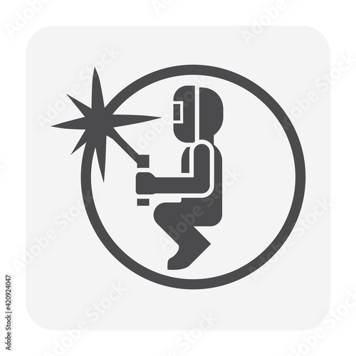 Welder vector icon. Also called craftsman, worker or labor. Who use tool and safety equipment to welding joint metal for industrial work i.e. fabrication, pipeline construction and metalworking.