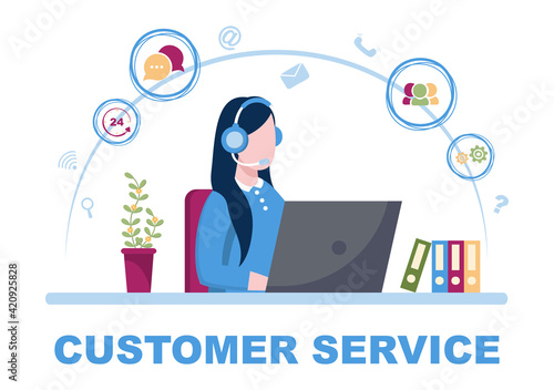 Contact Us Customer Service For Personal Assistant Service, Person Advisor and Social Media Network. Vector Illustration