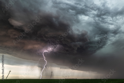 Lightning during a barrage and dust storm near Kanorado, Kansas, USA. photo