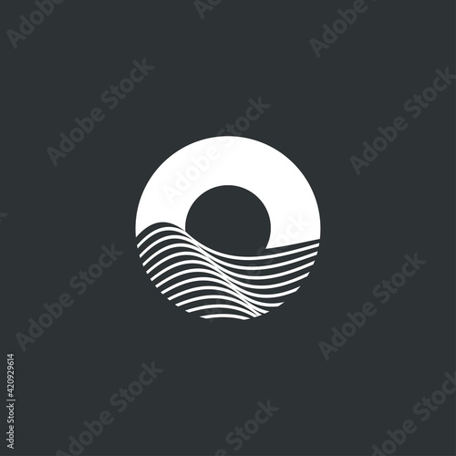 Modern ocean and sun icon, logo template, negative space ocean logo, Letter O for ocean logo .vector © RK151 Berthoud