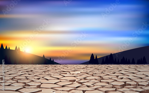 landscape of dry soil in the river in the morning