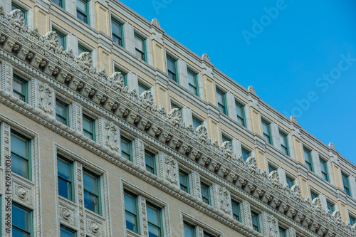 Washington, DC, USA - 29 June 2020: Beautifully decorated Facade of a historic Apartment Building