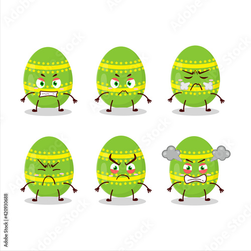 Light green easter egg cartoon character with various angry expressions