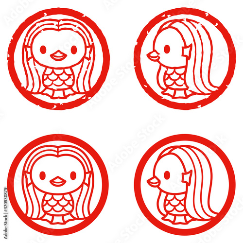 Japanese youkai "Amabie" rubber stamp vector icon アマビエの判子風アイコン