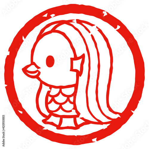 Japanese youkai "Amabie" rubber stamp vector icon アマビエの判子風アイコン