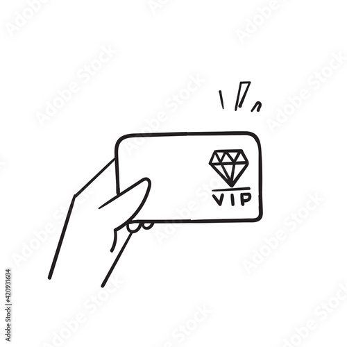 hand drawn doodle vip card icon illustration vector isolated