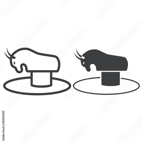 Attraction Rodeo line and solid icon, The rides concept, mechanical bull with saddle sign on white background, amusement park bull icon in outline style for mobile and web design. Vector graphics.